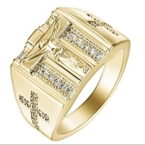 🎁Mens White Sapphire 18k Gold Plated Cross Ring